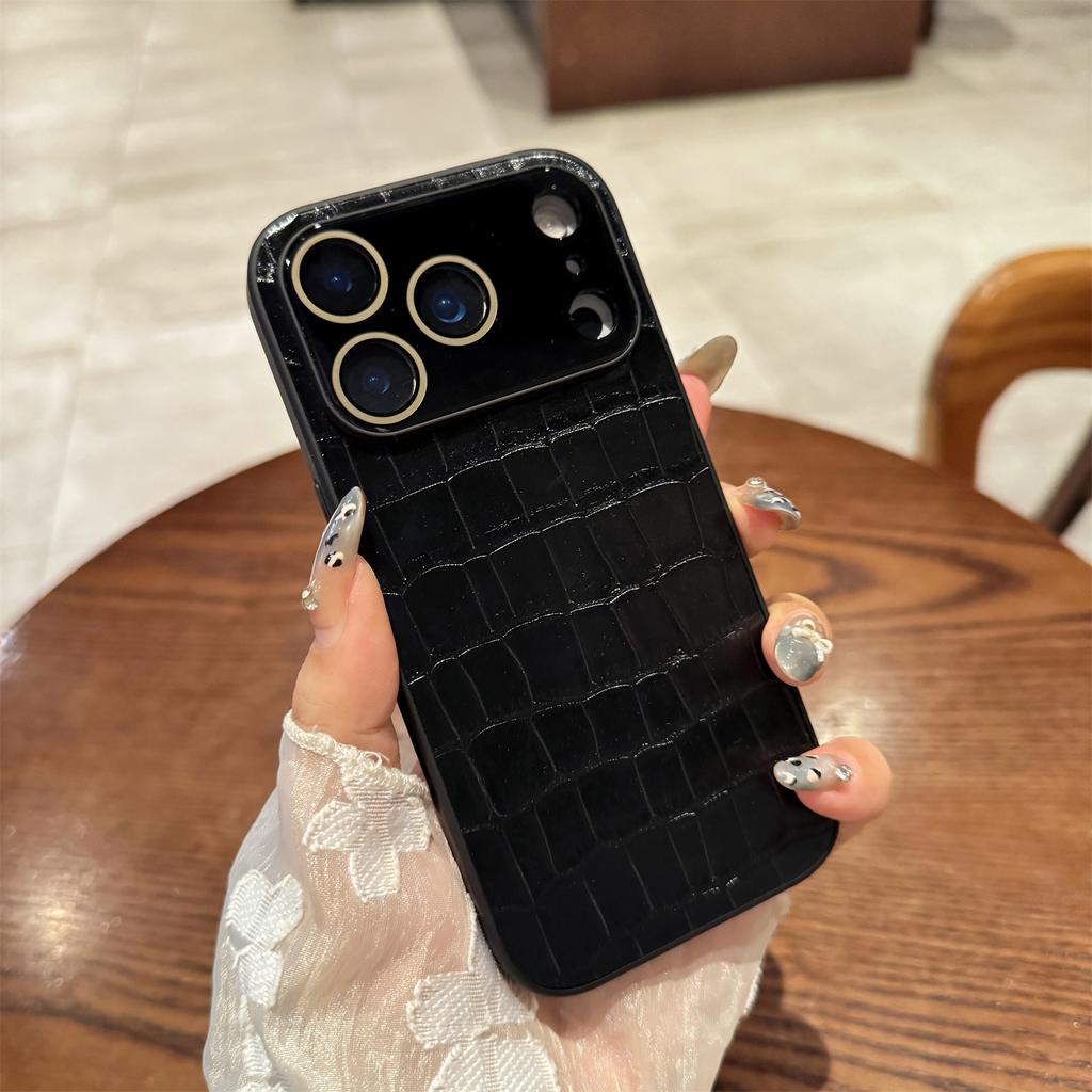 For iPhone 17 Pro Max Case Large Window Crocodile Texture Leather + TPU Phone Cover with PC Lens Film