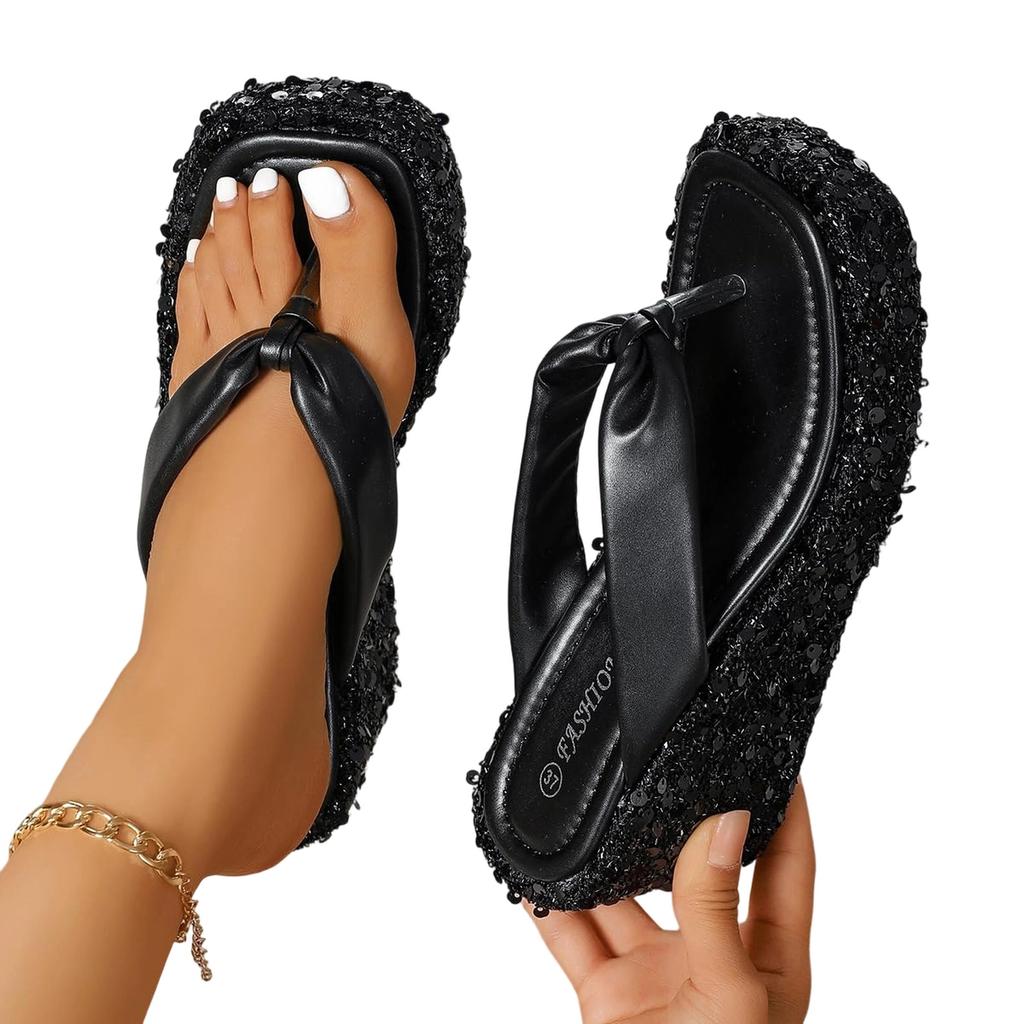 Sandaler för kvinnor Paljetter Flipflops Chunky Slides Sandaler Bröllopsskor