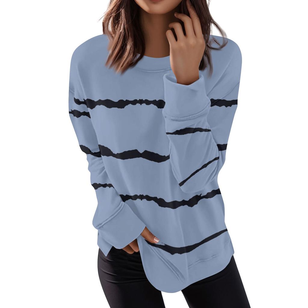 Women's Casual Contrast Color Long Sleeve Top Pullover Sweatshir