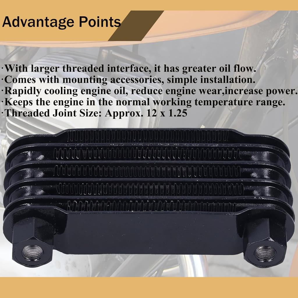 Motorcycle Oil Cooler, Universal Engine Oil Cooler Cooling Radiator Accessory for 125-250CC Motorcycles ATV Dirt Bike 5 Row Replacement