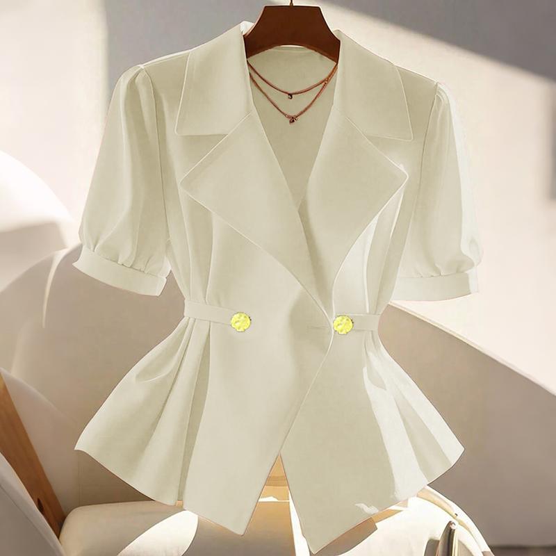 

ZANZEA Женская летняя повседневная блузка с лацканами и короткими рукавами 4XL абрикосовый