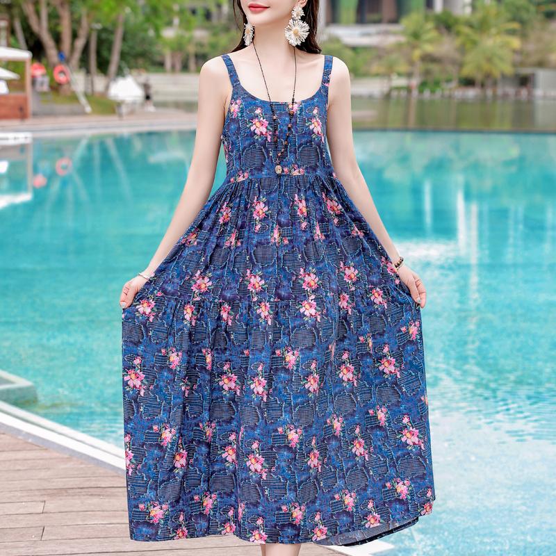 Elegant Sling Dress for Women Plus Size Casual Summer Long Dress Vintage Middle-aged Women's Clothing