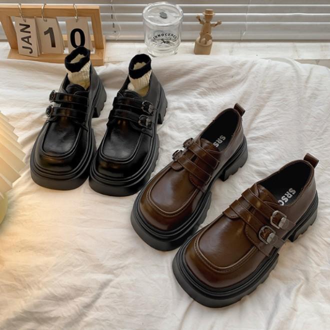 Black British Style Heightened Platform Small Leather Shoes Women's 2025 New Summer Versatile Soft-soled French Mary Jane Single Shoes