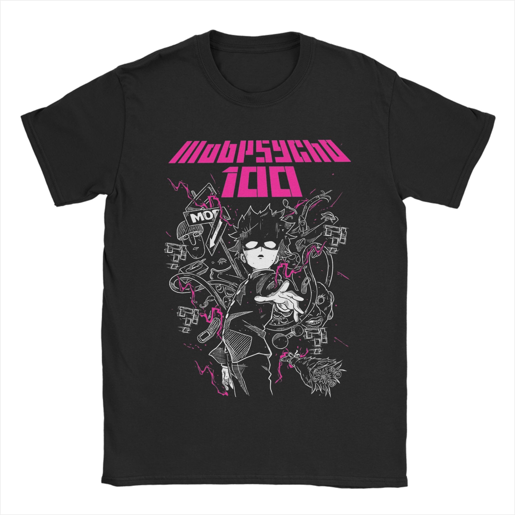 Anime Mob Psycho Unisex T Shirts Vintage Tee Shirt Short Sleeve O Neck TShirt Pure Cotton Plus Size Clothing S