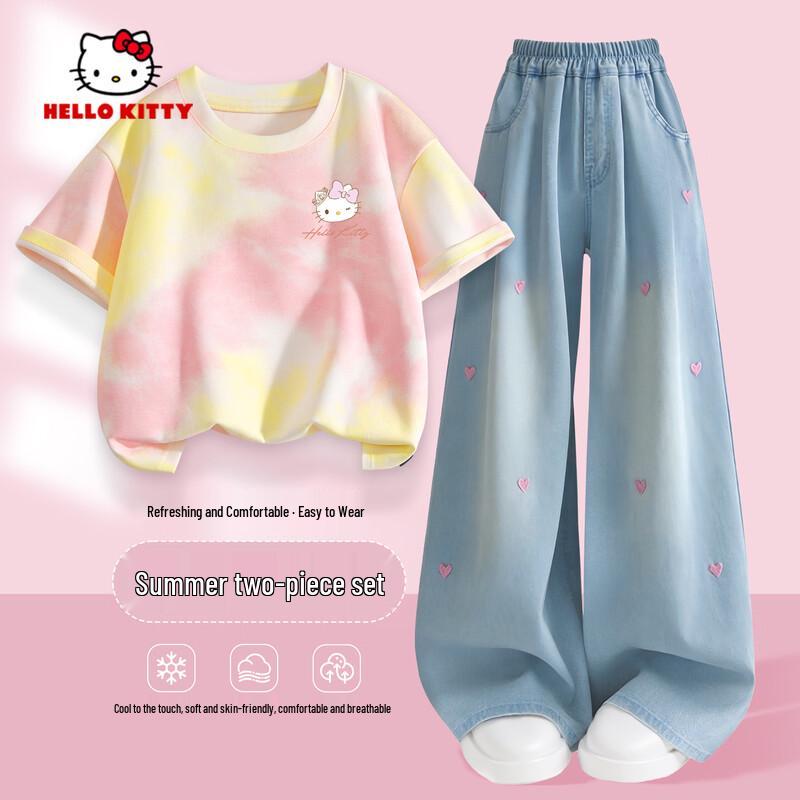 

Hello Kitty Girls Summer Short Sleeve Top & Wide-Leg Jeans Set 150