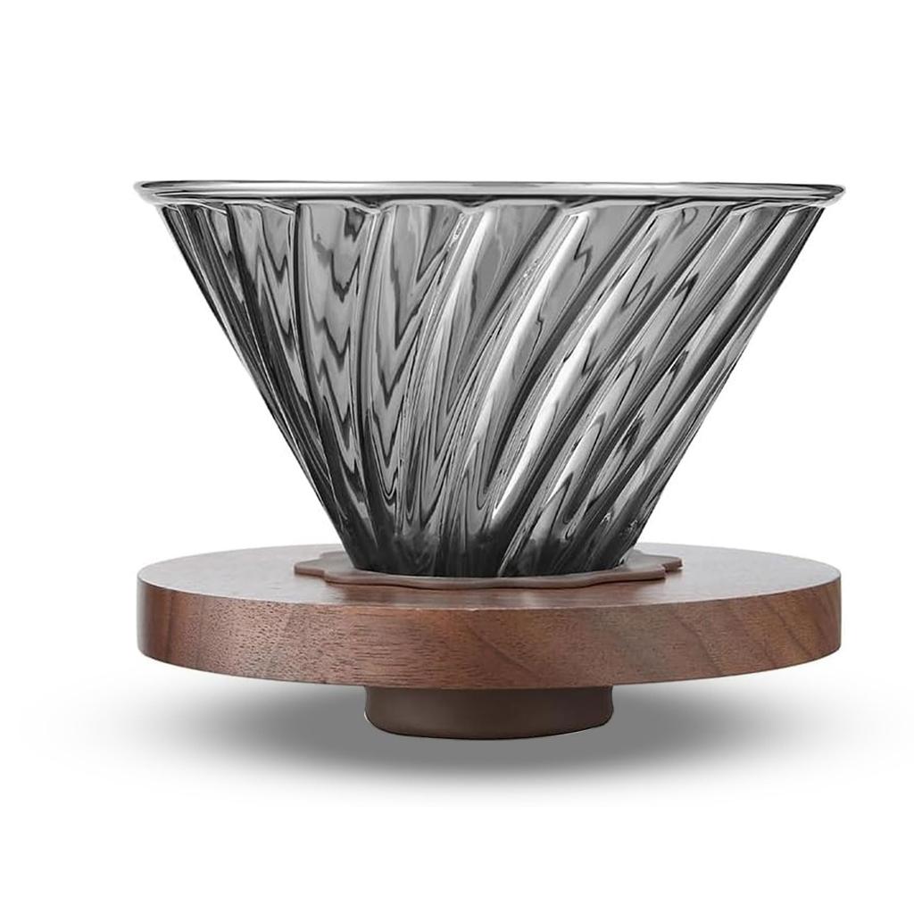 ESTVLB V60 Coffee Dripper 02, Heat-Resistant Glass with Wooden Holder, Coffee Server for 2-4 People, Conical Coffee Drip Equipment, Coffee Filters,