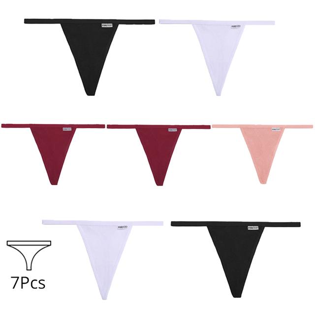 FINETOO 7Pcs/Set Cotton Thongs Panties Women Sexy T-Back Underpants G-string Underwear Girls Breathable Intimates Female Lingerie Bikini