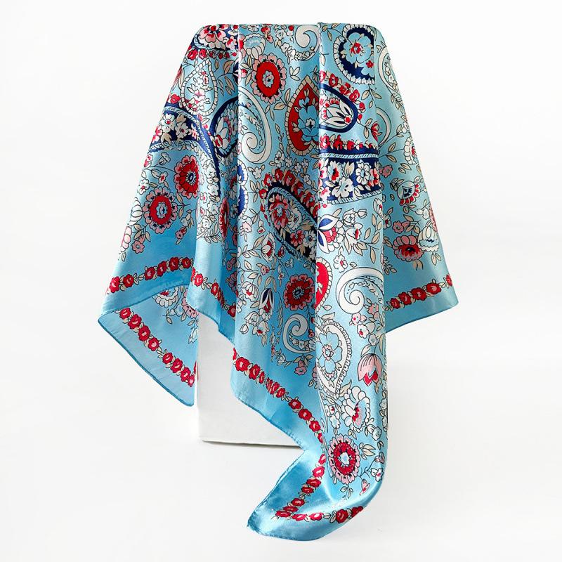 90cm Satin Square Scarf - Paisley Print, Versatile Headscarf, Bandana, or Waist Scarf