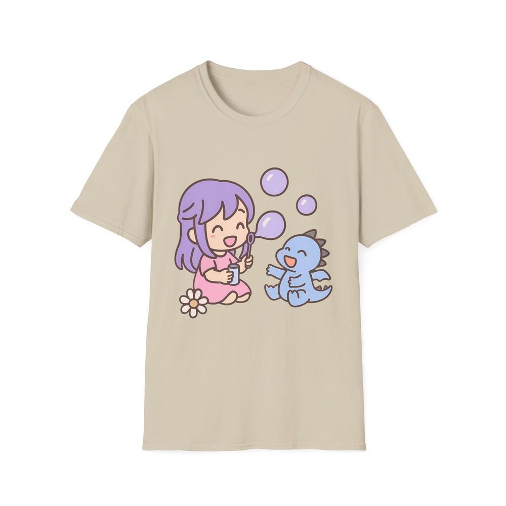

Unisex Softstyle Cute Dino and Kid T-Shirt – Whimsical, Bubbles 4XL