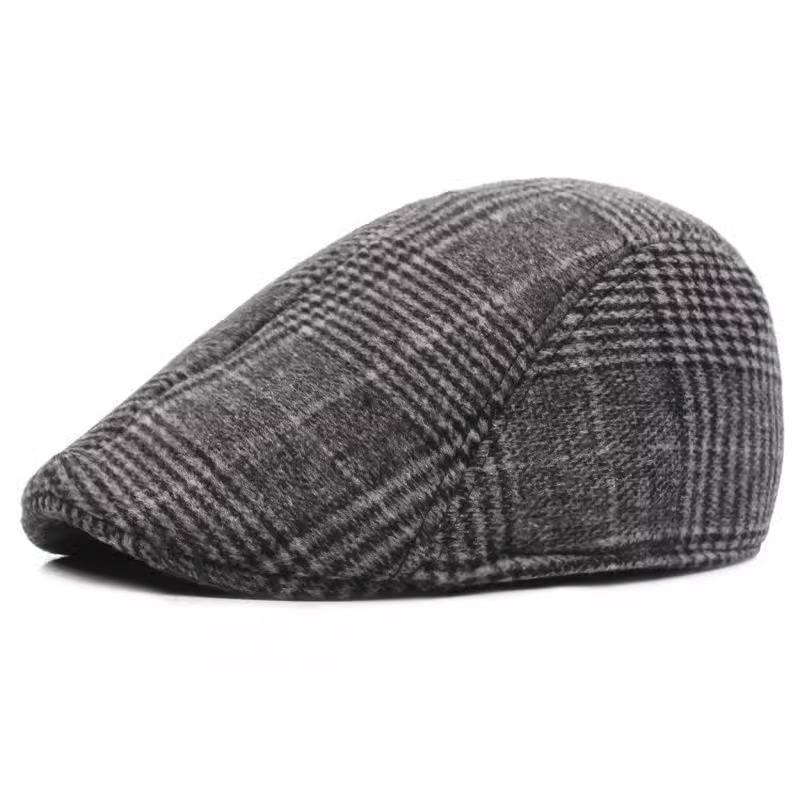 Hat Autumn and Winter Men's Baseball Cap Versatile Plaid Front Hat Men's Wool Beret Retro Casual British Melon Hat