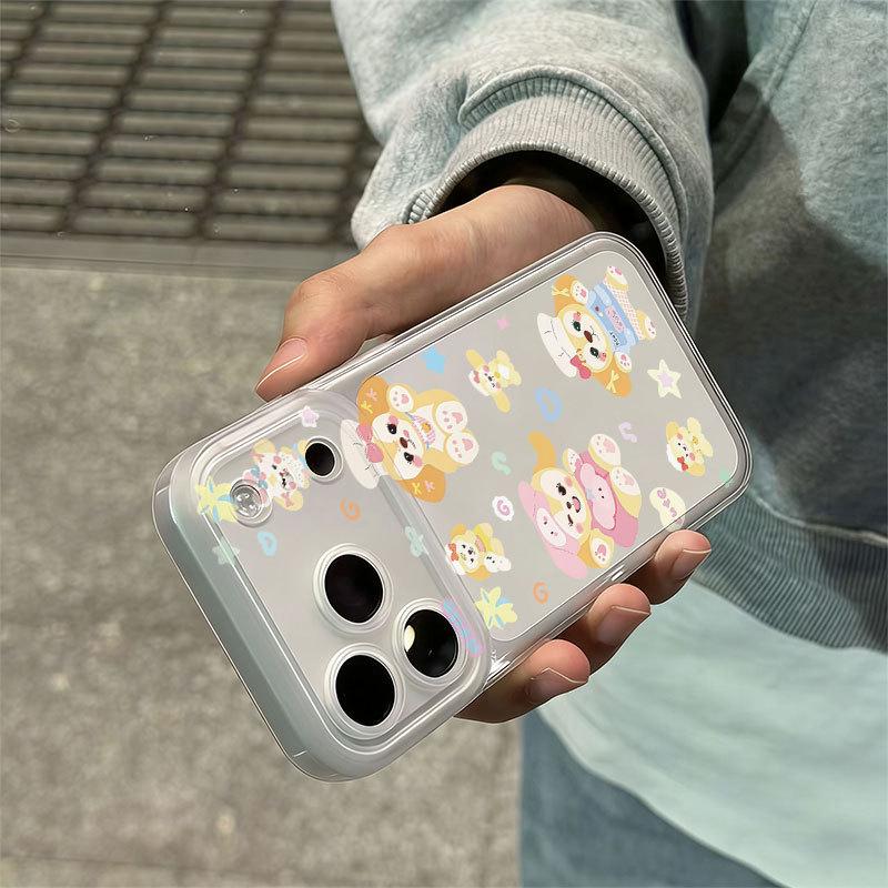 

Transparent Cartoon Phone Case with Integrated Button for Apple 17/16/16 Pro/17 Pro Max/13 - Frosted Edge Design Apple 14