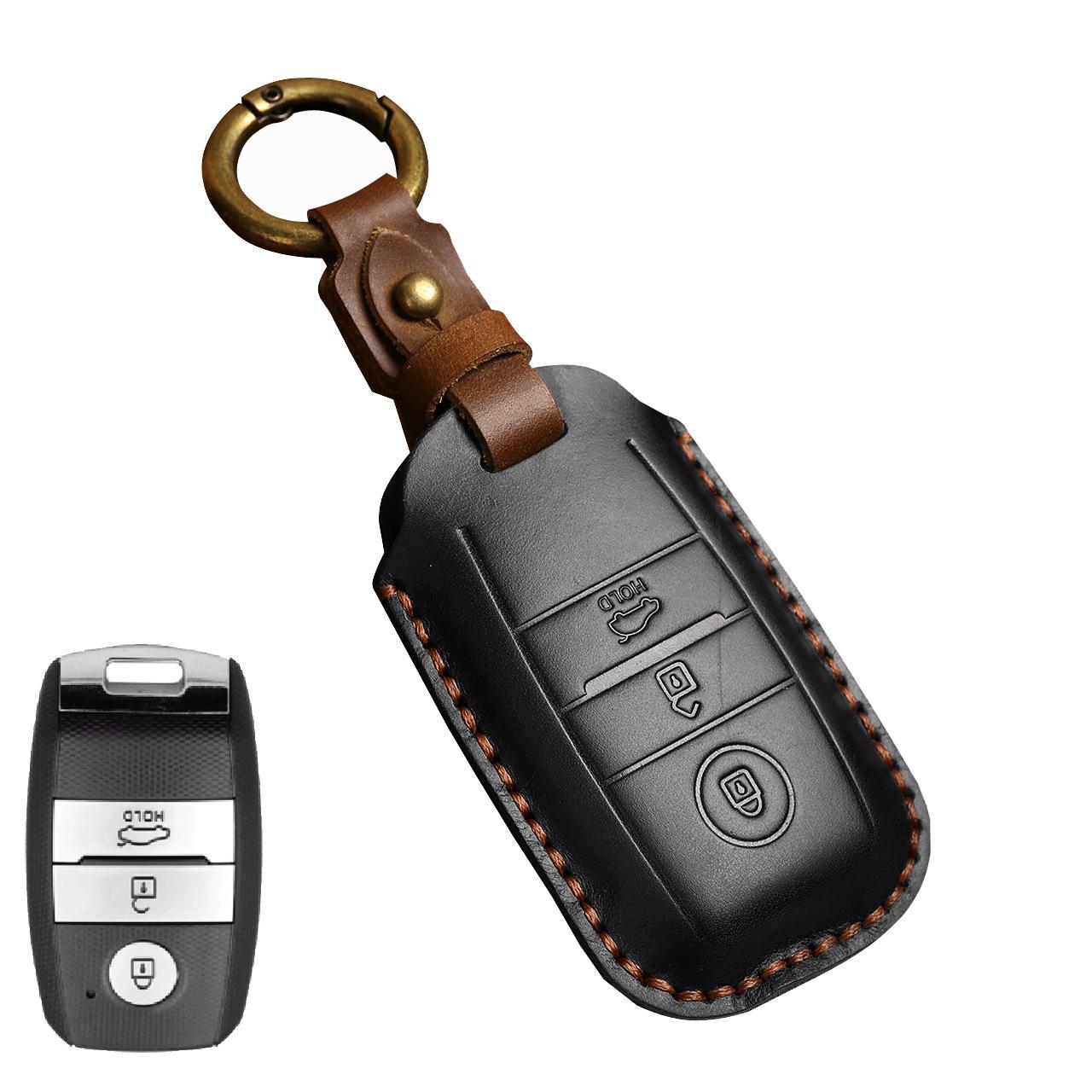 Premium Genuine Leather Key Bag Compatible with Hyundai Kia Sportage Carnival Forte – Elegant & Practical Accessory 3 key-black