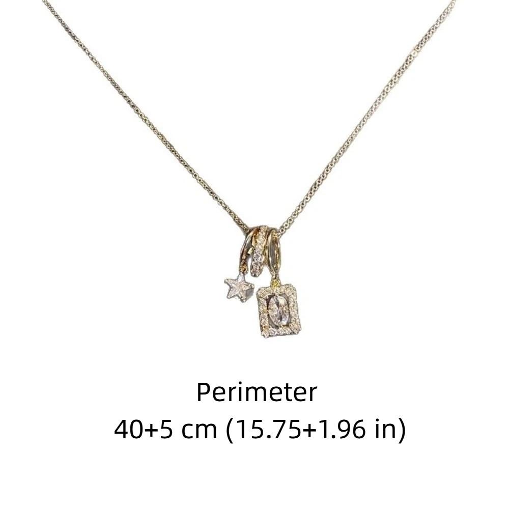 Charm Star Pendant Necklace Decoration Zircon Collarbone Chain Vintage Square Necklace  Girls