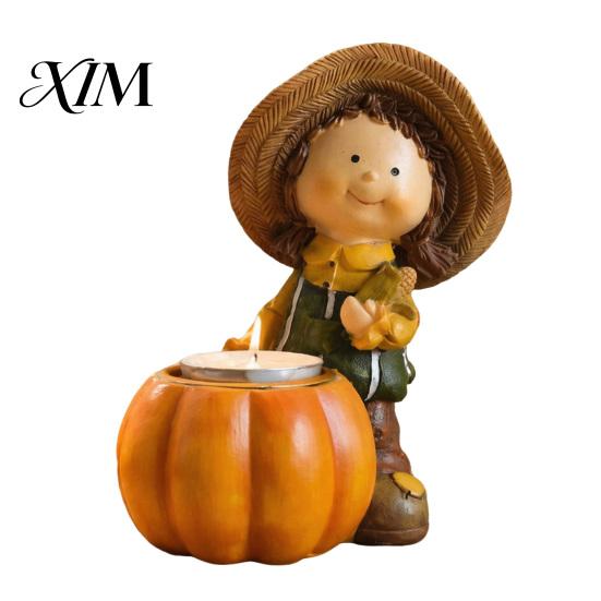 Turkey Statue for Thanksgiving Autumn Harvest Figurine Ornament, Decorative Resin Statue, Turkey/Scarecrow/Pumpkin Retro Pastoral Style Ornaments D