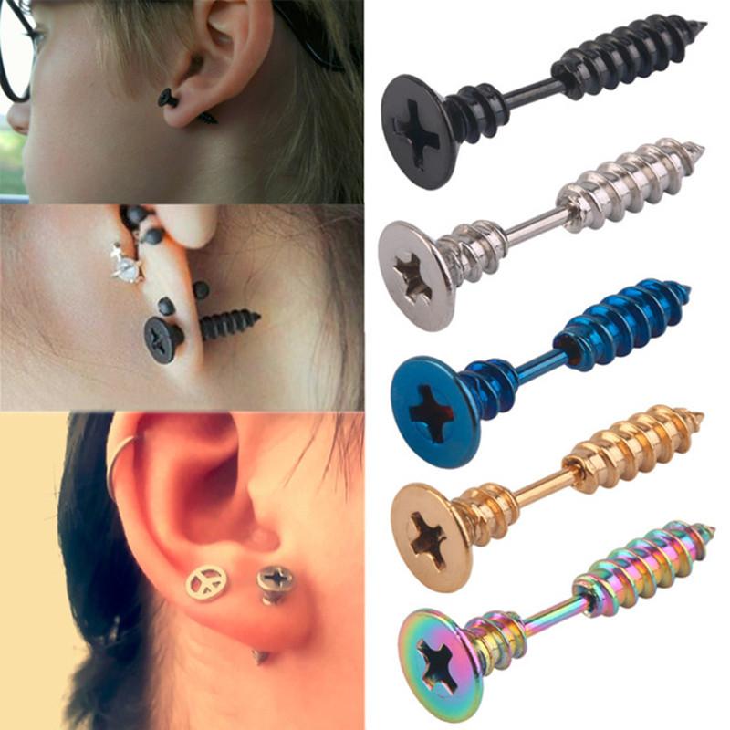 1PC Boucles d'oreilles à vis à pointes edgy hip-hop en acier titane, clous d'oreille punk, bijoux de piercing pour hommes et femmes