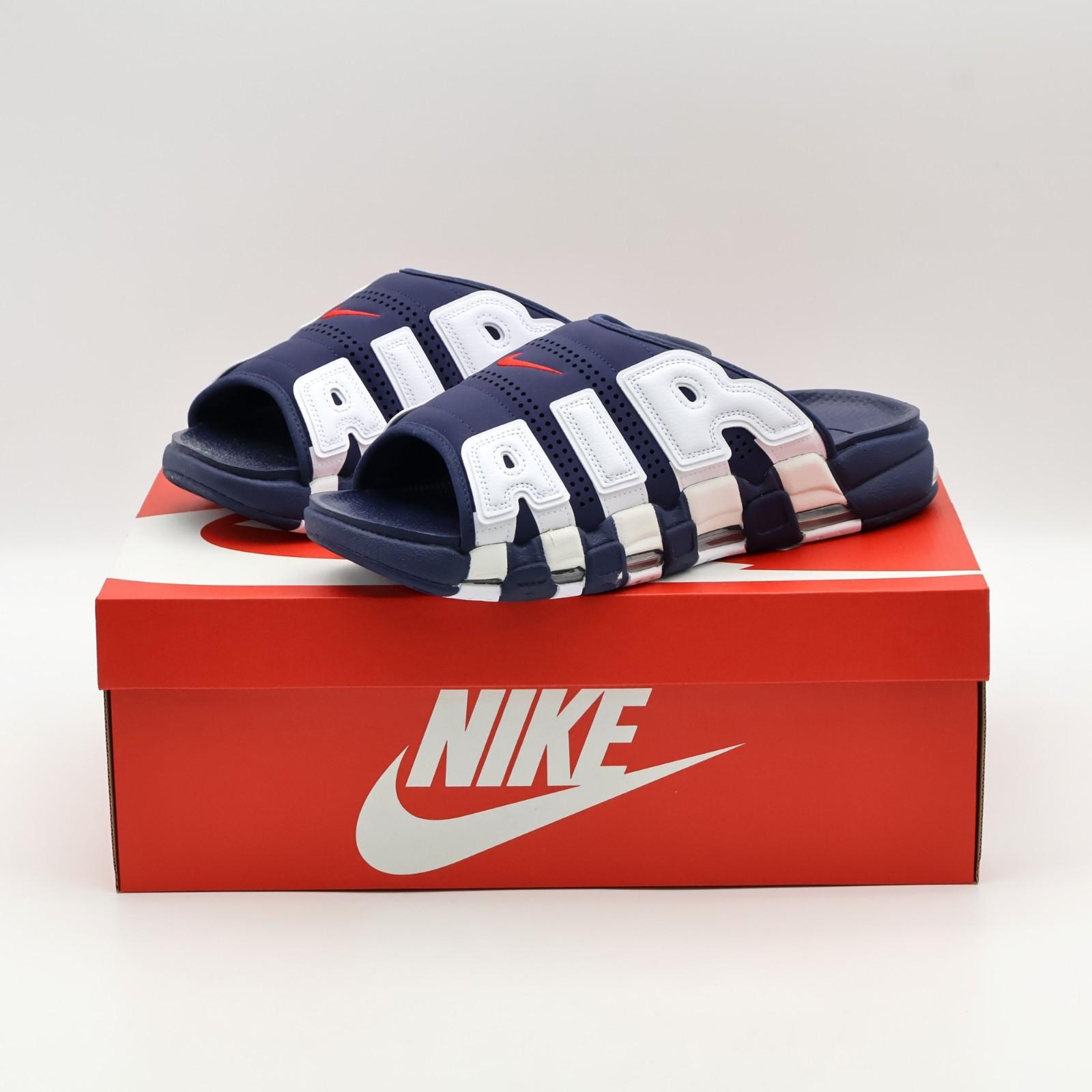 FQ8699-400 Nike Air More Uptempo Slide Olympic White Midnight Navy (Men s) 8