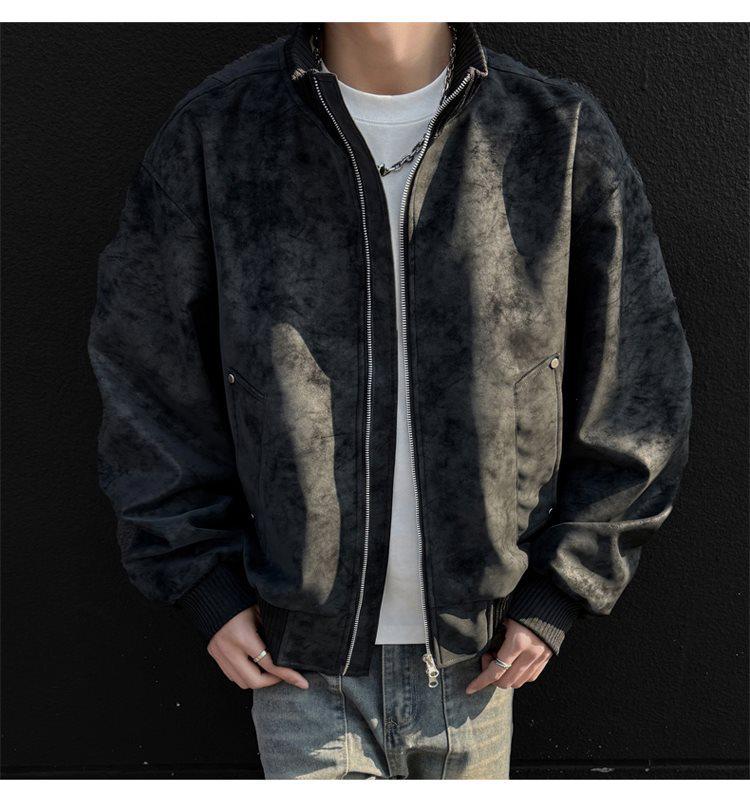 Men's Retro Versatile Stand Collar PU Leather Jacket - Casual and Wear-resistant for Spring and Autumn