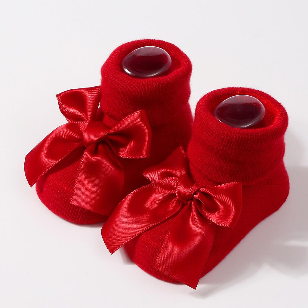 Handmade Baby Bow Tie Knit Booties Solid Color Non-Slip Sole Breathable First Walkers for Newborns & Infants