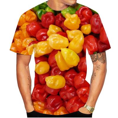 Summer Fashion Chili Vegetable Pattern Printed T-shirts Round Neck Plus Size Comfortable Casual Short Sleeved Top