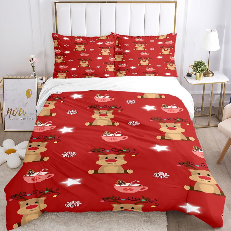 3Pcs Christmas Reindeer Hot Chocolate Bedding Sets For All Sizes New 3D Printed Bed Cover Comforter Duvet Cover Pillowcase Bedroom Decoration