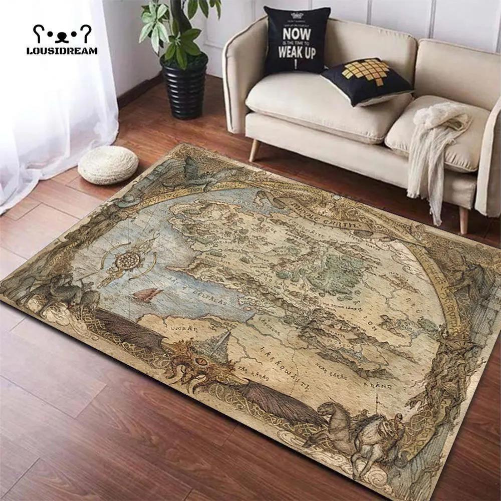 3D Middle Earth Map Large Carpet Rug for Home Living Room Bedroom Sofa Doormat Decor Vintage Fantasy Floor Mat for Library Study