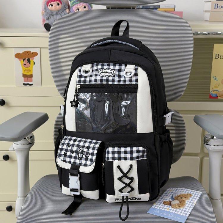 Schoolbagins niche plaid style schoolbag female cute foreign style junior high school girls primary school students grades 1-1 large capacity double