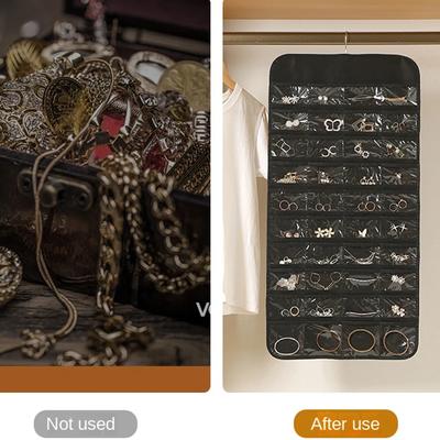 80 Grids Double Sided Jewelry Storage Bags Durable Jewelry Classification Bag Wardrobe Organizing Pouch Bedroom Hanging Bag New