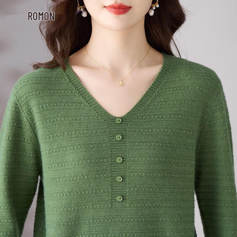 Women's Solid V-Neck Jacquard Knit Sweater