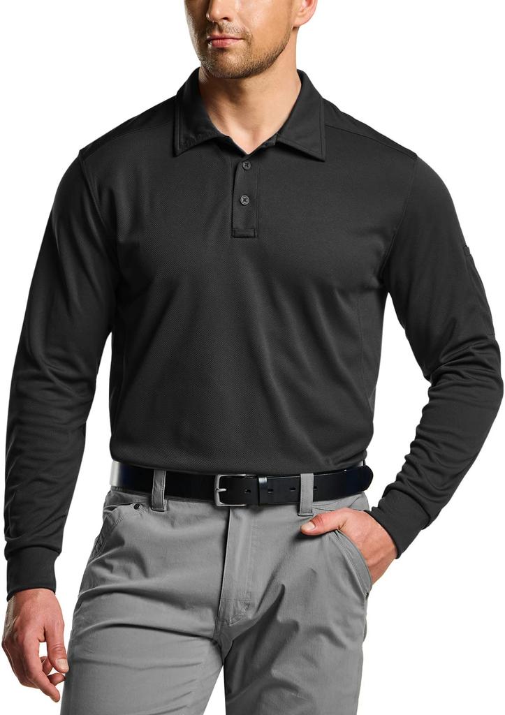 CQR Long Sleeve Polo and Perfect for and Everyday Plus Sizes Men's Shirt, Moisture-Wicking, Quick-Drying, Breathable, Golf, Work, Tactical, Sports,