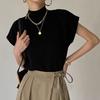 Solido colletto rialzato gilet lavorato a maglia sottile sciolto elegante top dritto manica corta da ufficio maglietta da donna maglietta moda donna 18842