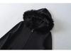 Autumn/Winter Outfit Set: Detachable Fur Collar Hoodie Fleece Jacket & Slim Flare Pants.