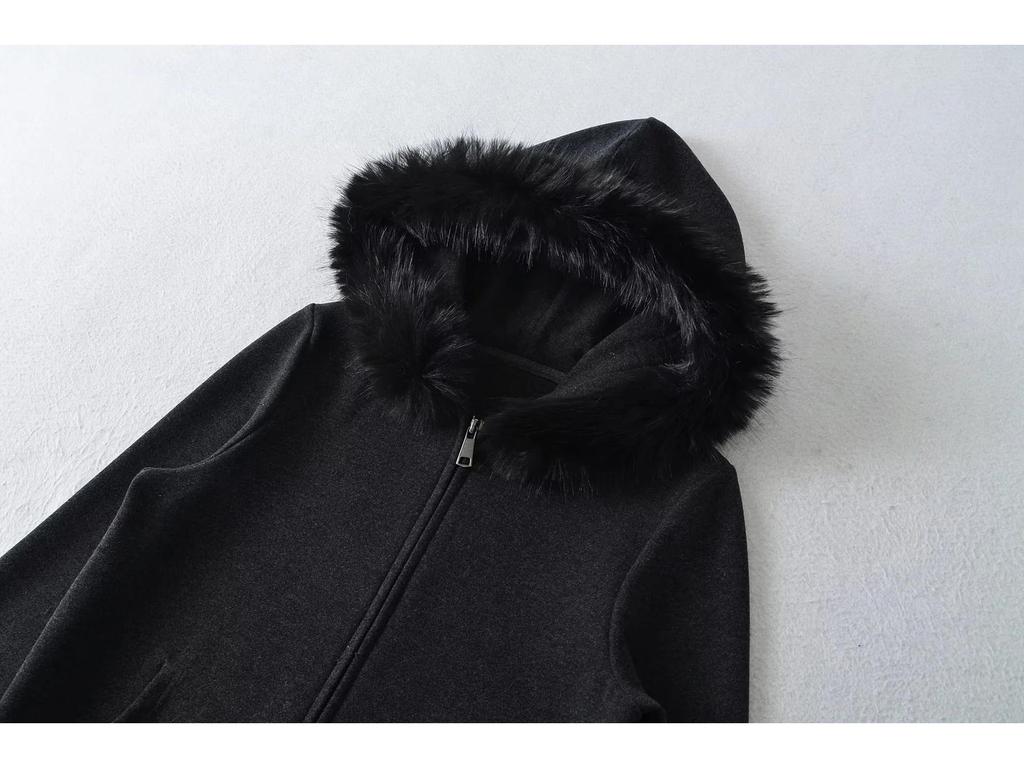 Autumn/Winter Outfit Set: Detachable Fur Collar Hoodie Fleece Jacket & Slim Flare Pants.