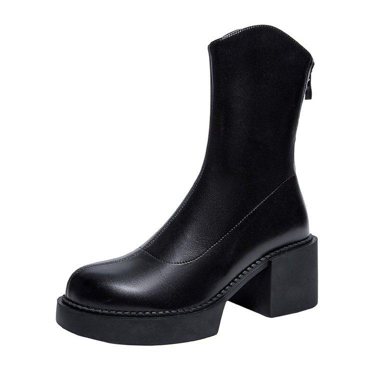 Huge Good-looking Leather Boots Women's Autumn 2025 New High-heeled Short Boots Women's Spring and Autumn Single Boots Thick Heel Thin Boots Martin 