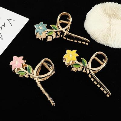 Modny Retro Metalowy Klips do Włosów w Kształcie Lilii dla Kobiet Kucyk Spinki Rekinowe Wspaniały Elegancki Słodki Design Nakrycia Głowy Prezent