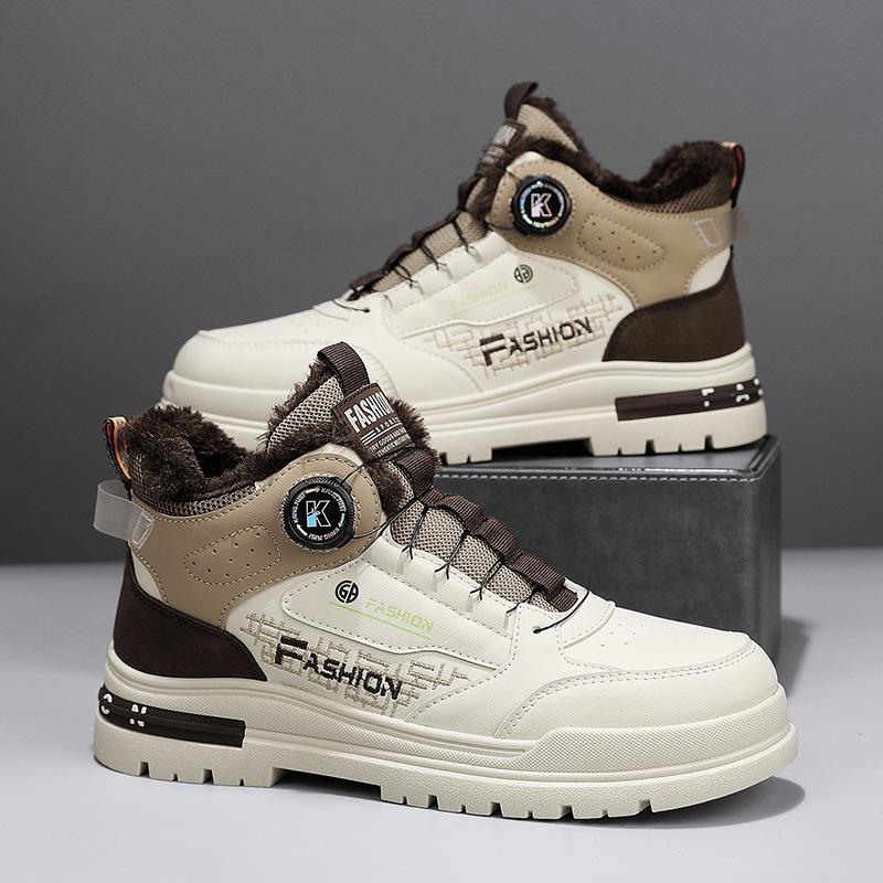 Winter new men's shoes velvet Martin shoes men's shoes men's casual sports cotton shoes rotating buttons