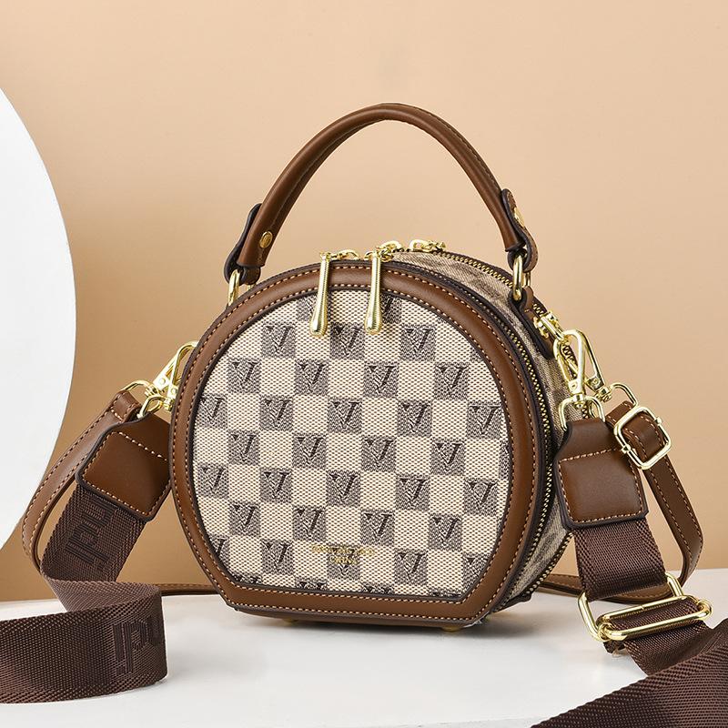 Модная круглая сумка Маленькая круглая сумка на одно плечо Универсальная круглая сумка для торта Старшая ретро новая маленькая сумка Модная женская .