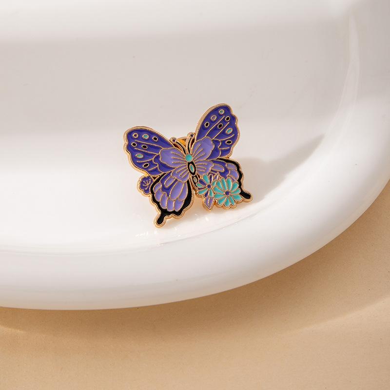Creative Cartoon Flower Colorful Butterfly Shape Animal Brooch Fashionable Versatile Corsage Niche Personalized Alloy Badge
