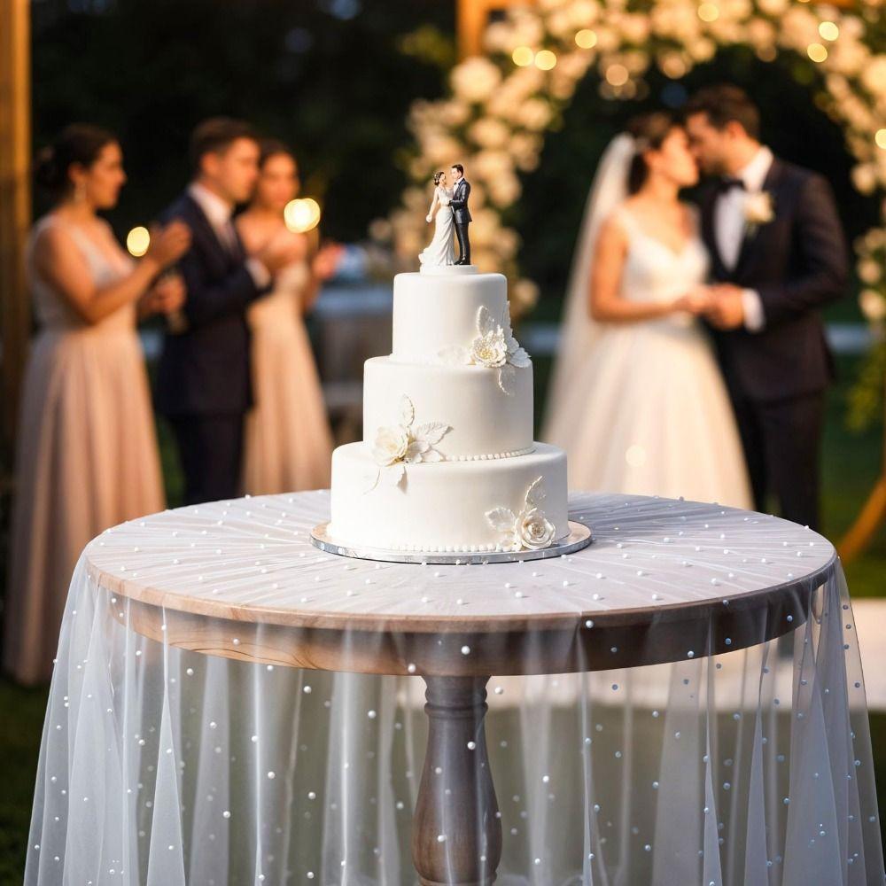 White Tulle Pearl Table Runner Sheer Table Cloth Table Decorations Bridal Veil  Birthday Party