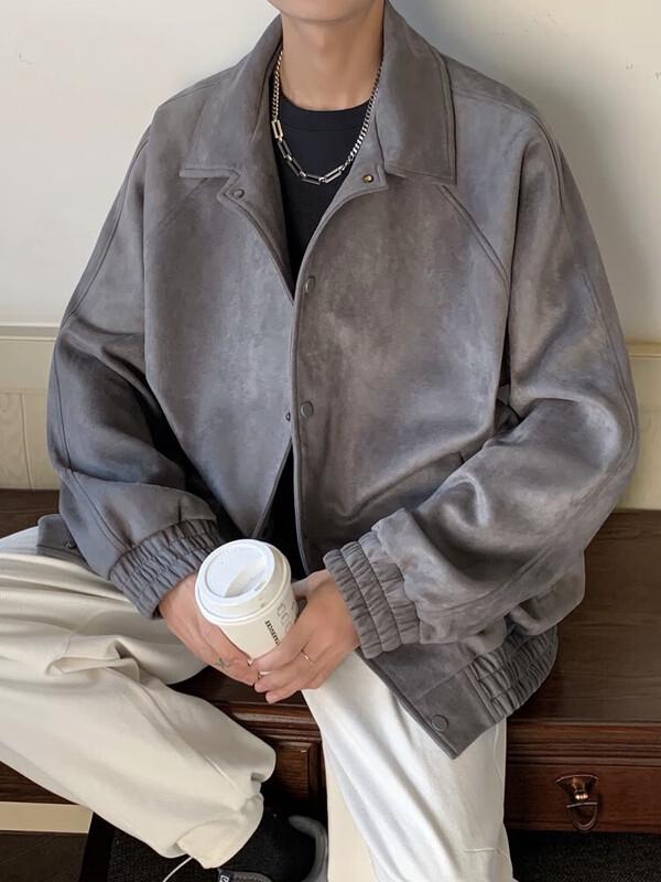 Dingfengbaoluo Men's Suede Baseball Jacket