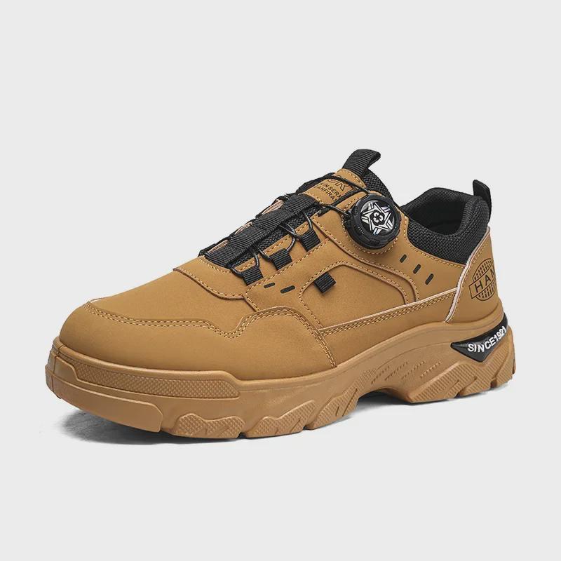2024 Autumn Men's Low-Top Breathable Leather Work Boots - Thick-Soled, Non-Slip, Trendy Sports Running Shoes.