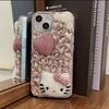 Japanese and Korean Ins Korean Niche Rhinestone Camellia Love 14 Pearl Cat Head for iPhone16Pro Full Diamond 15
