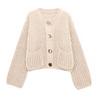 European Casual Women's Solid Color Round Neck Cardigan Sweater - Loose Knit Long Sleeve Top