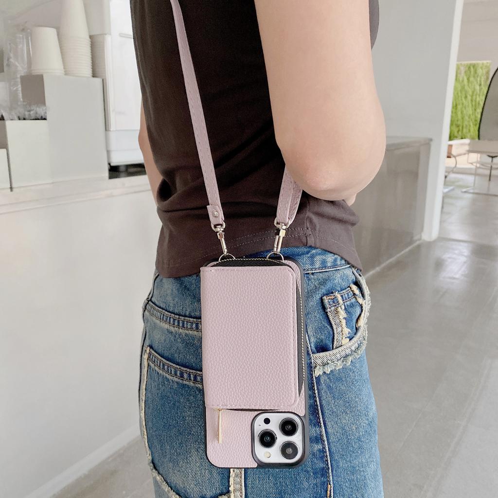 Reißverschluss-Geldbörse, Handyhülle für iPhone 15 14 13 12 Mini 11 Pro XS Max X Plus, Kartensteckplatzhalter, Crossbody-Lanyard, weiche Lederhülle