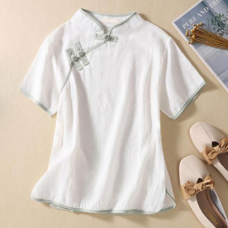 Femei bumbac Slim Cheongsam topuri tradiționale chinezești guler Tang haină moale satin stil chinezesc cămașă doamnelor brodate top