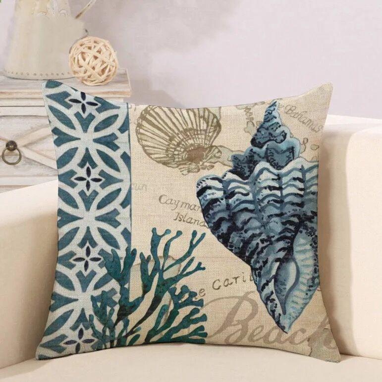 Marine Creatures Sea Horse Turtle Whale Octopus Linen Cushion Cover Pillow Cover