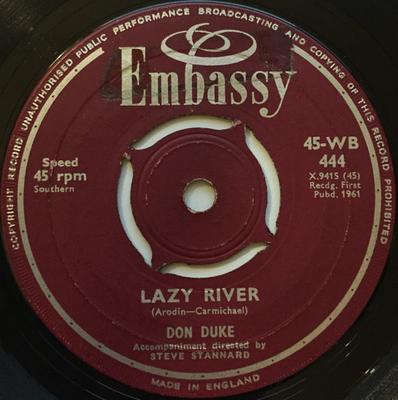 7inch Record DON DUKE - Lazy River / Pony Time 45WB444 Embassy 1961 UK Pop Used