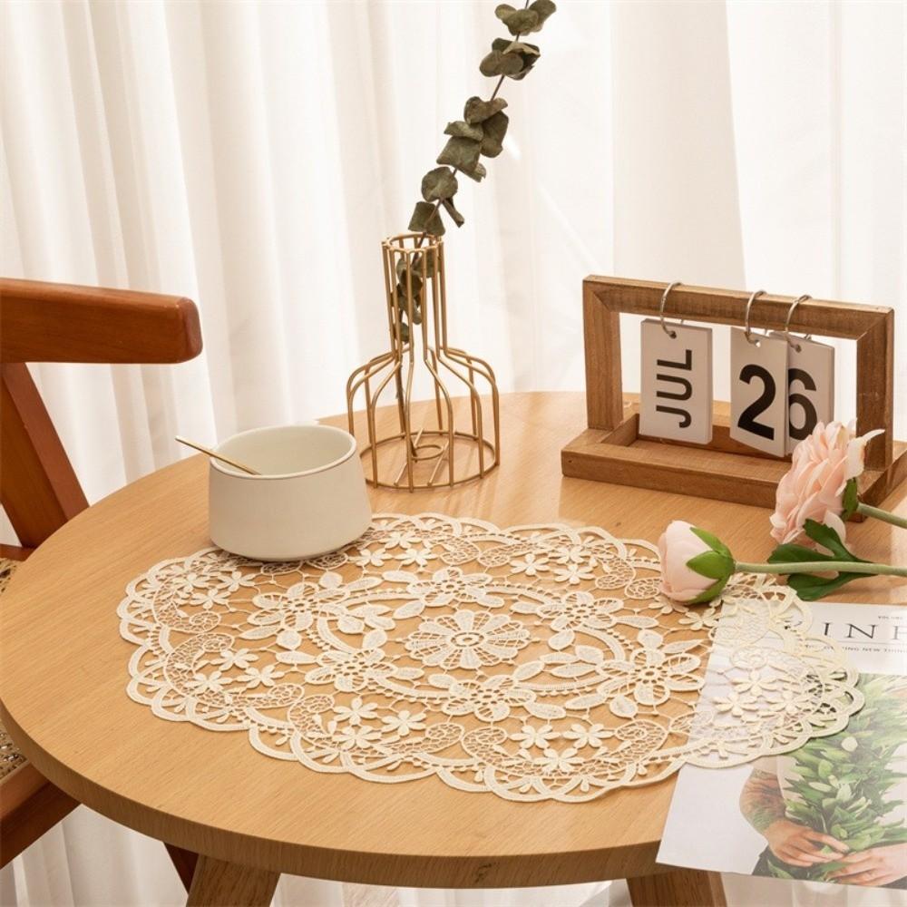 Flower Embroidery Lace Table Mat Embroidered Vase Table Lamp Pad Lace Table Cloth Beside Table