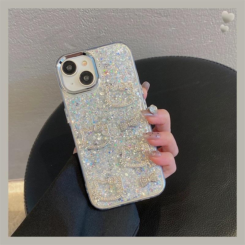 

Epoxy Glitter Bow Phone Case for Apple iPhone 17 Pro Max/15/12 with Lanyard 16 Pro Max