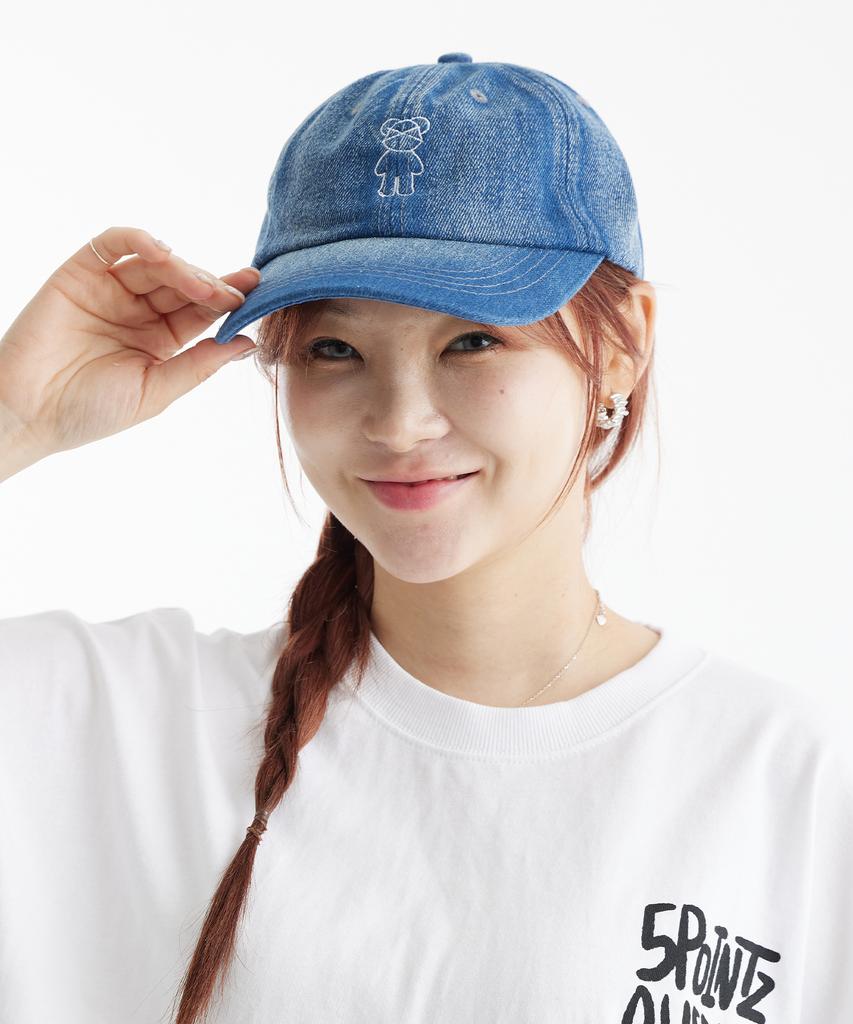 DOUBLE JD Denim Teddy Bear Ball Cap (Dark Blue)
