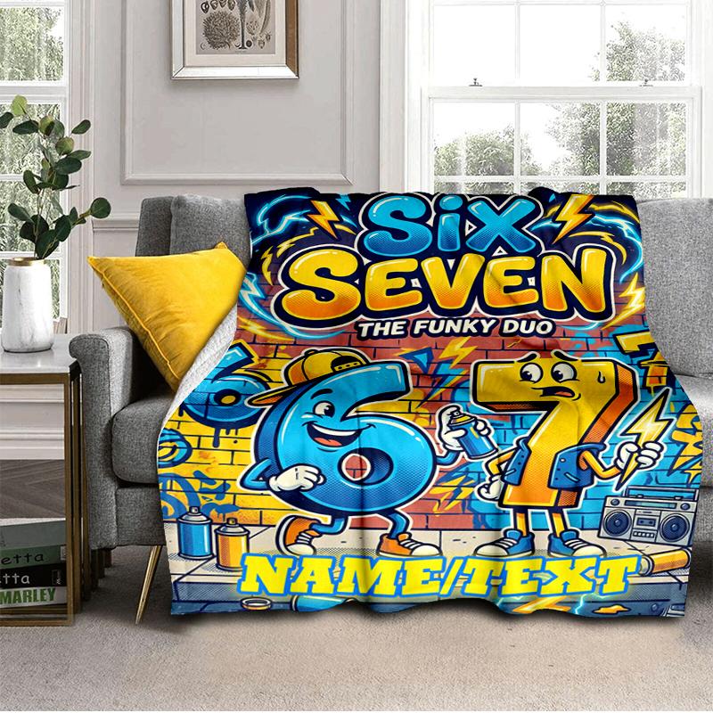 1PC Custom Name "Six Seven: Funky Duo Adventure" Flannel Blanket Versatile,all-season Throw Suitable for the Living Room,bedroom,camping,travel,and Gi
